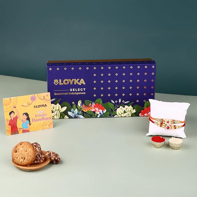 Loyka Bageecha Gift Box with 2 Rakhi, Roli, Chawal & Card | Assorted Premium Chocolate & Nuts Hamper | Dryfruit Delicacy | Gift for Diwali, Birthdays, Anniversary, or Any Occasion | Assorted Rakhi