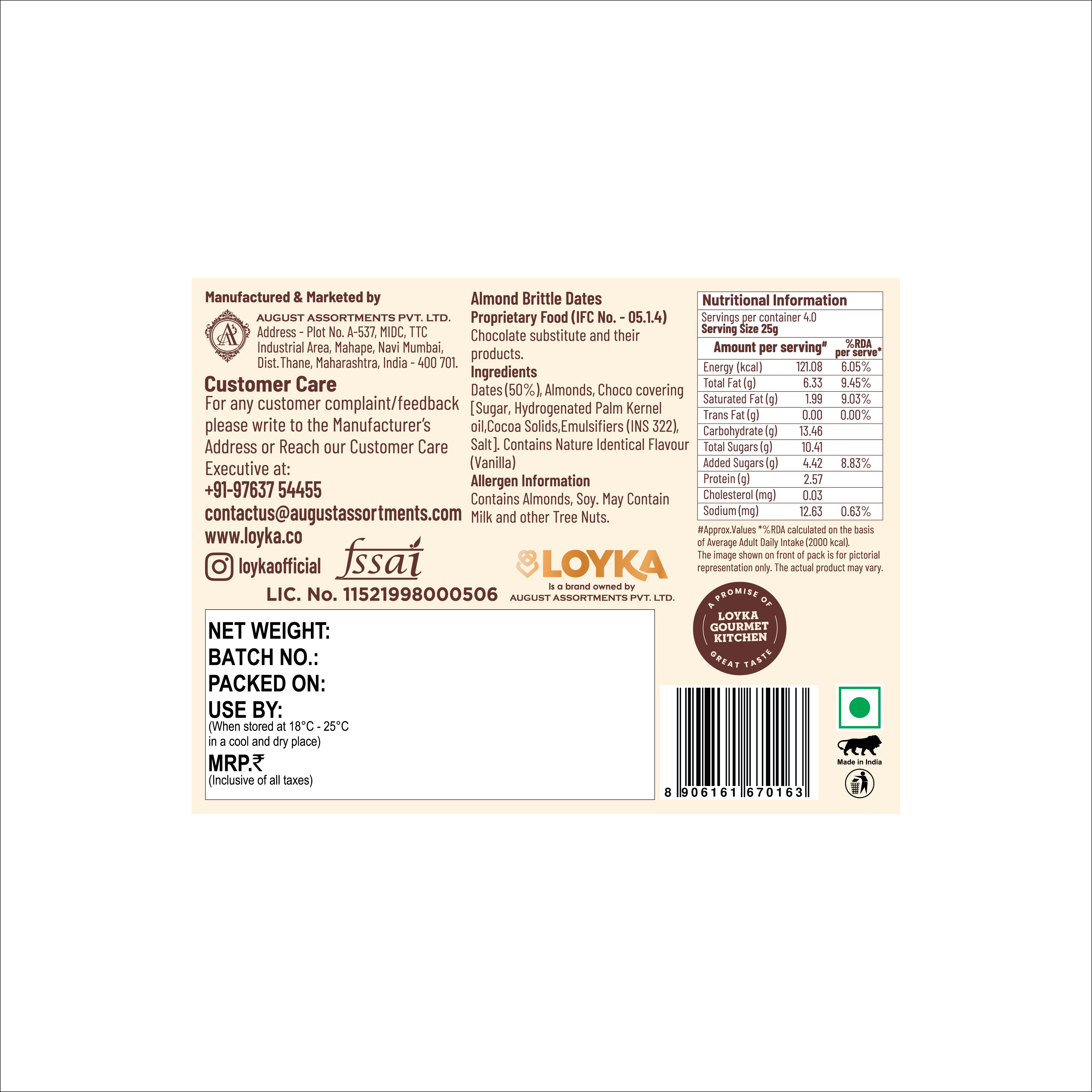 Almond Brittle Gourmet Dates Box 100g