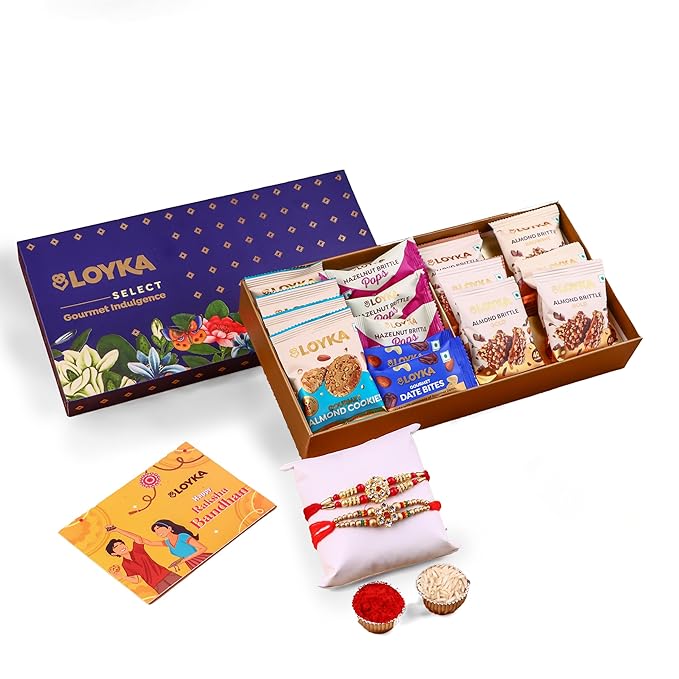 Loyka Bageecha Gift Box with 2 Rakhi, Roli, Chawal & Card | Assorted Premium Chocolate & Nuts Hamper | Dryfruit Delicacy | Gift for Diwali, Birthdays, Anniversary, or Any Occasion | Assorted Rakhi