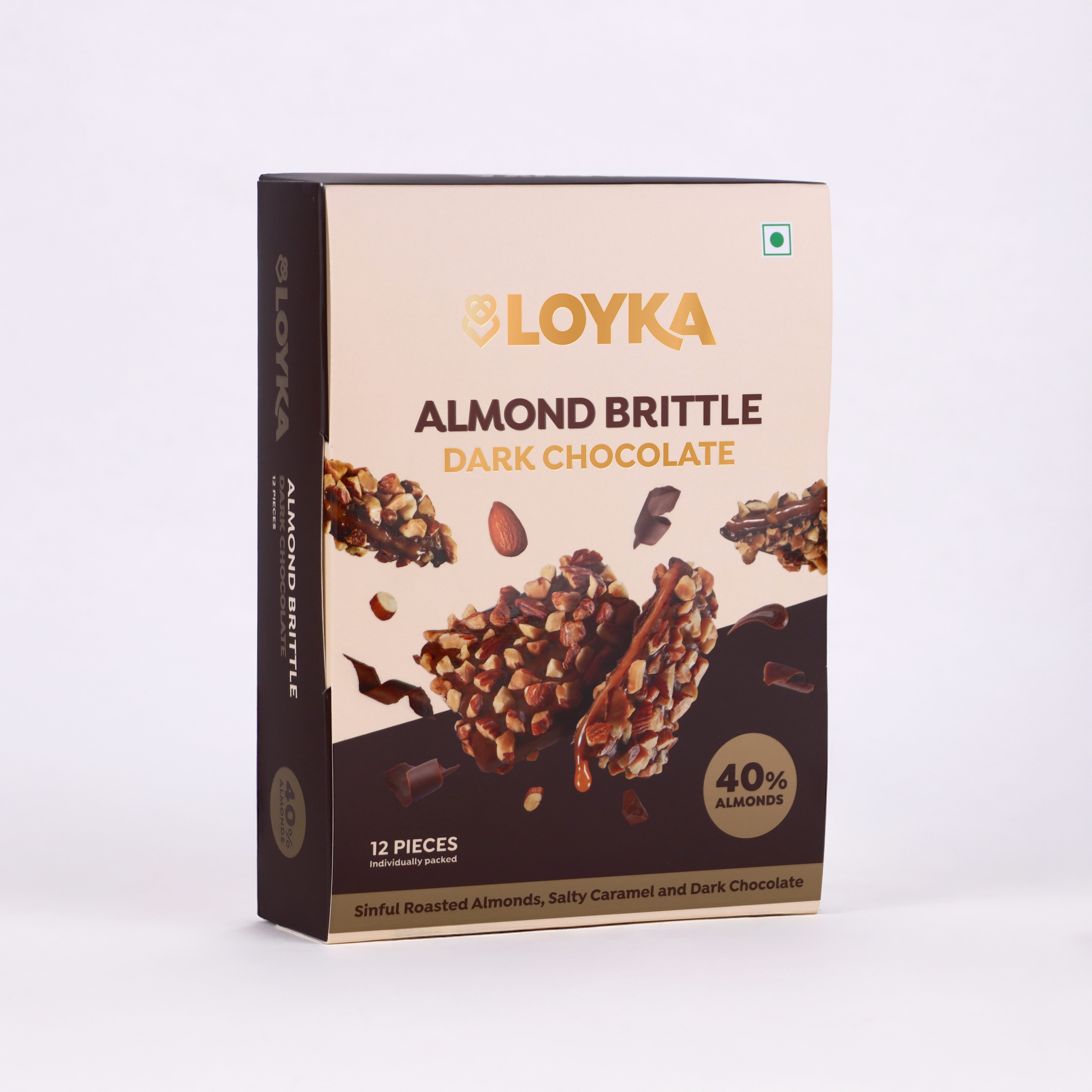 Almond Brittle Dark Chocolate 12 pcs Box With 46% Ghana Dark Chocolate