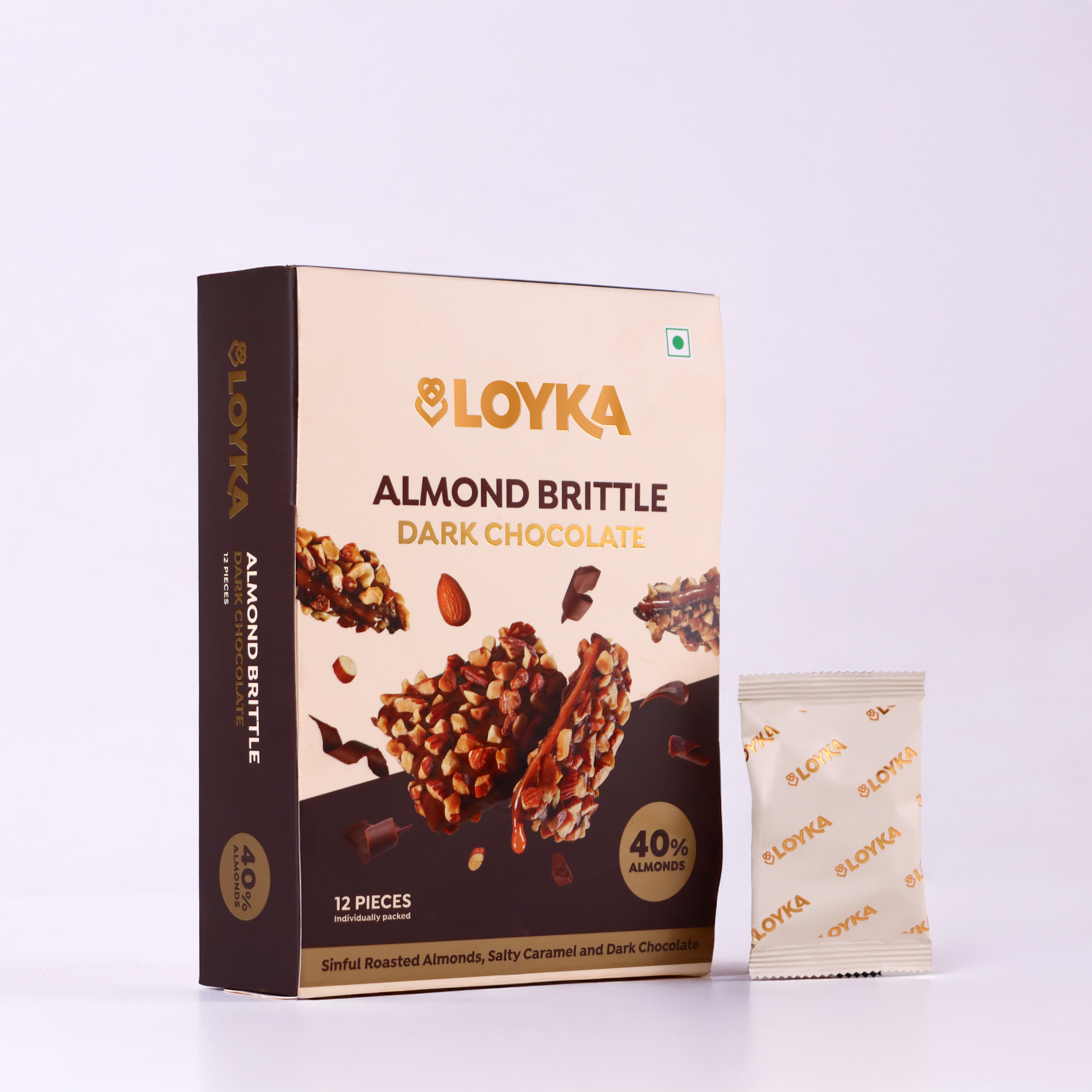 Almond Brittle Dark Chocolate 12 pcs Box With 46% Ghana Dark Chocolate