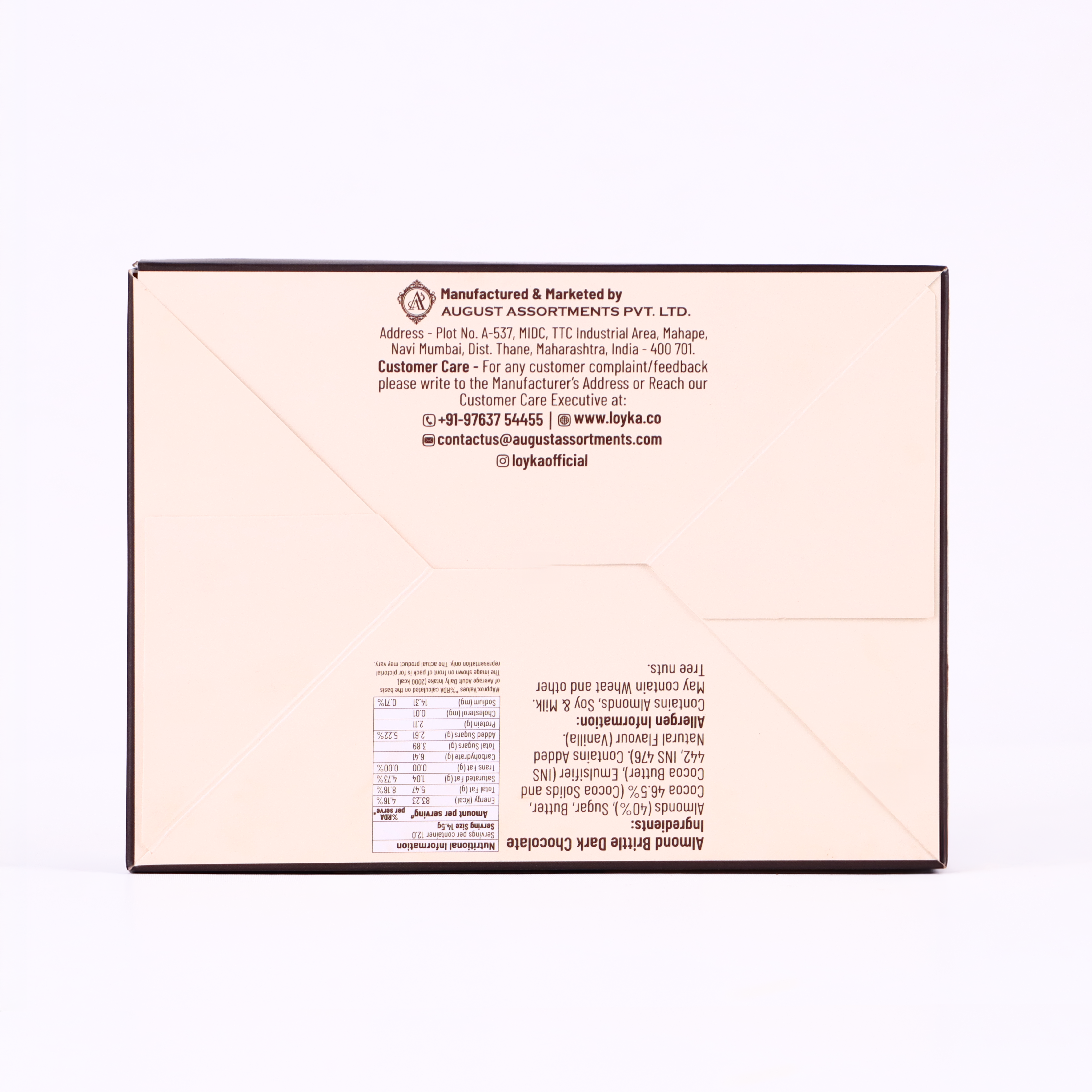 Almond Brittle Dark Chocolate 12 pcs Box With 46% Ghana Dark Chocolate