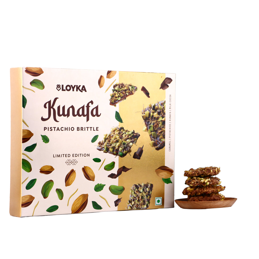 Loyka Kunafa Pistachio Brittle (7 pcs) & Almond Brittle Gold (1 pc) – Premium brittle with Caramel, Pistachio & Kunafa Crunch